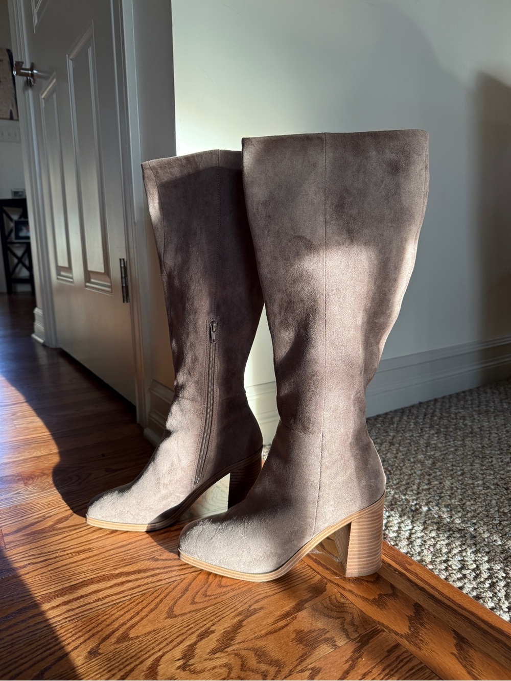 DSW Mia Landen Boot - Taupe Suede Knee-High Block Heel Boots